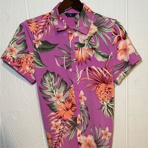 G by Guiliana Button Collar Short Sleeve Floral Pineapple XXL but looks smaller